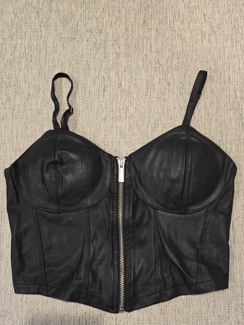 Black Faux Leather Zip-Front Bustier Camisole